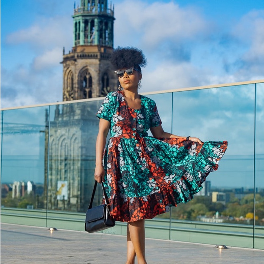 ADWIN MULTICOLOURED ANKARA MIDI DRESS